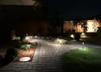 Landscaping project in Rocklin CA – paver pathway with night lighting